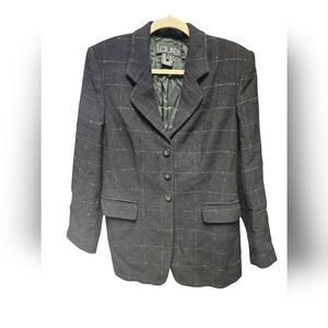 Laurel Windowpane Blazer Jacket Black/Cream Plaid Sz. 38 Vintage
